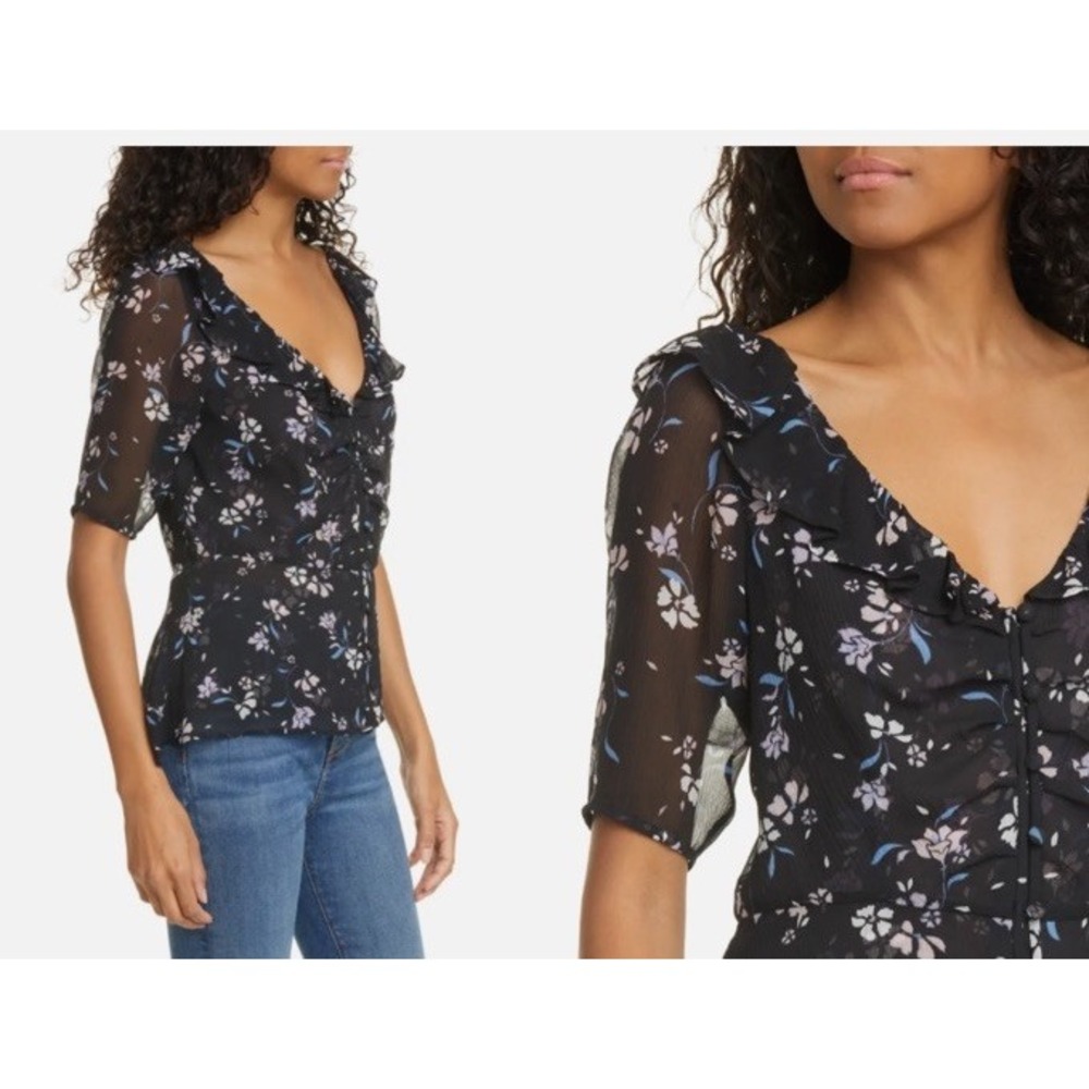 NEW VERONICA BEARD Ayia Silk Chiffon Blouse Black Floral 2 NWT #T1455